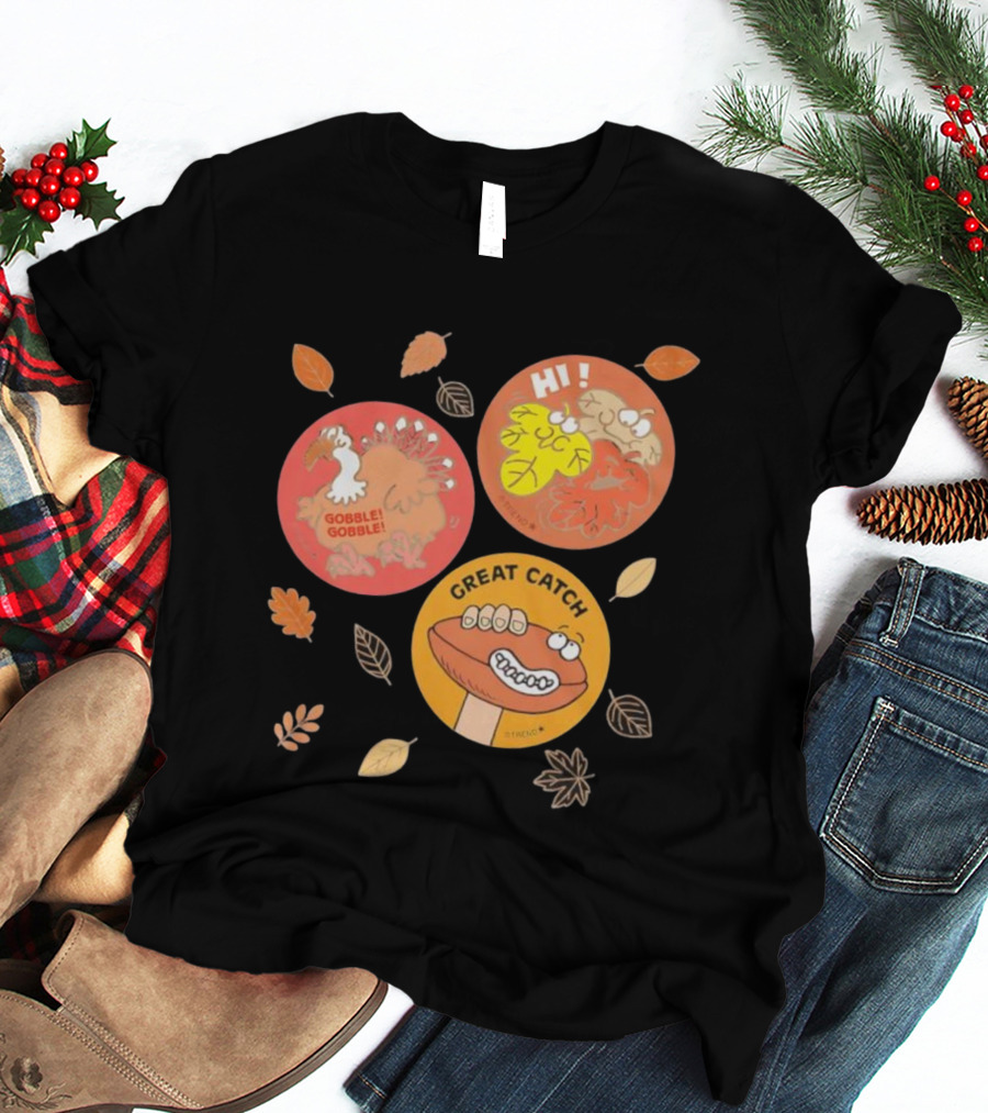 Fall Trio Gobble Gobble Great Catch Leafy Hi T-Shirt