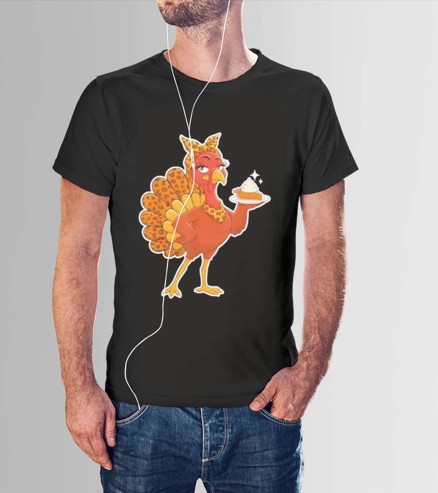 Leopard Print Turkey With Pumpkin Pie Thanksgiving T-Shirt