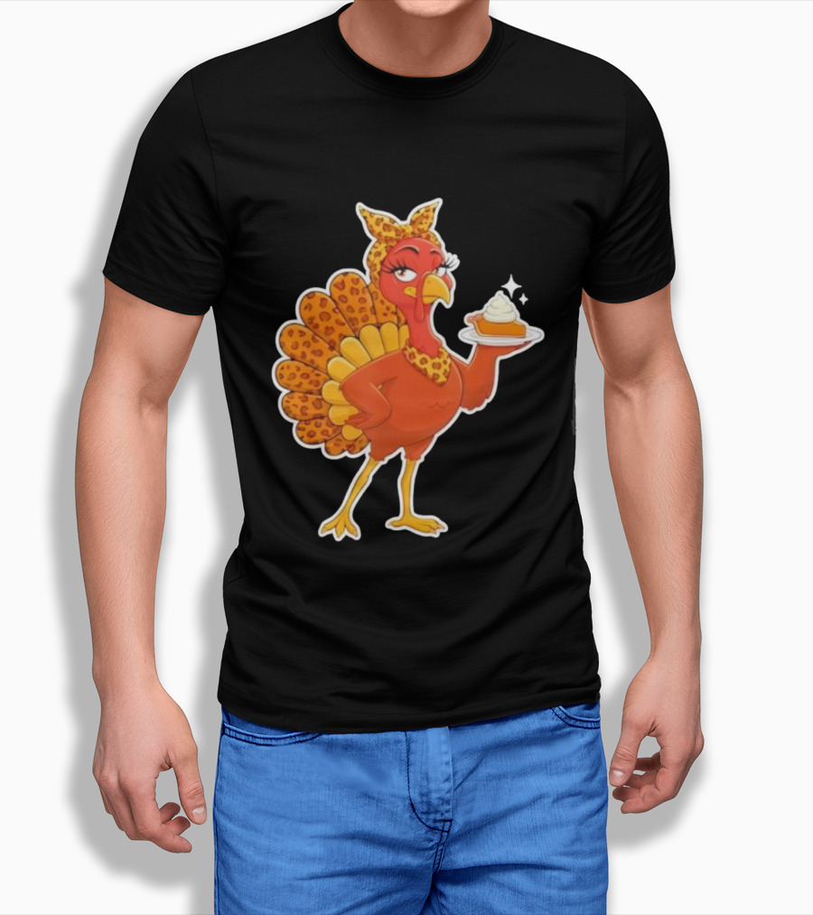 Leopard Print Turkey With Pumpkin Pie Thanksgiving T-Shirt