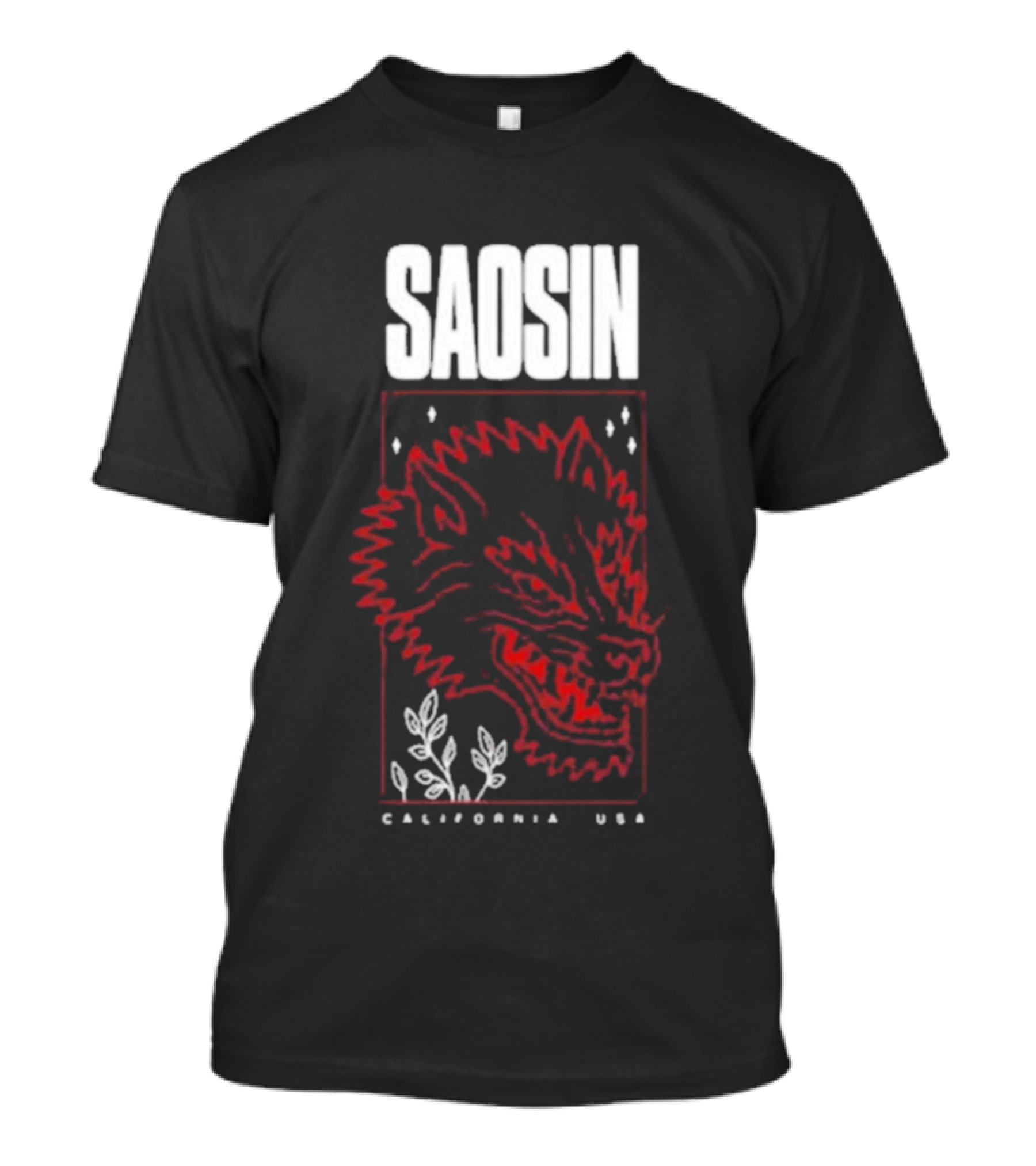 Saosin California USA Wolf Red Outline Design T-Shirt