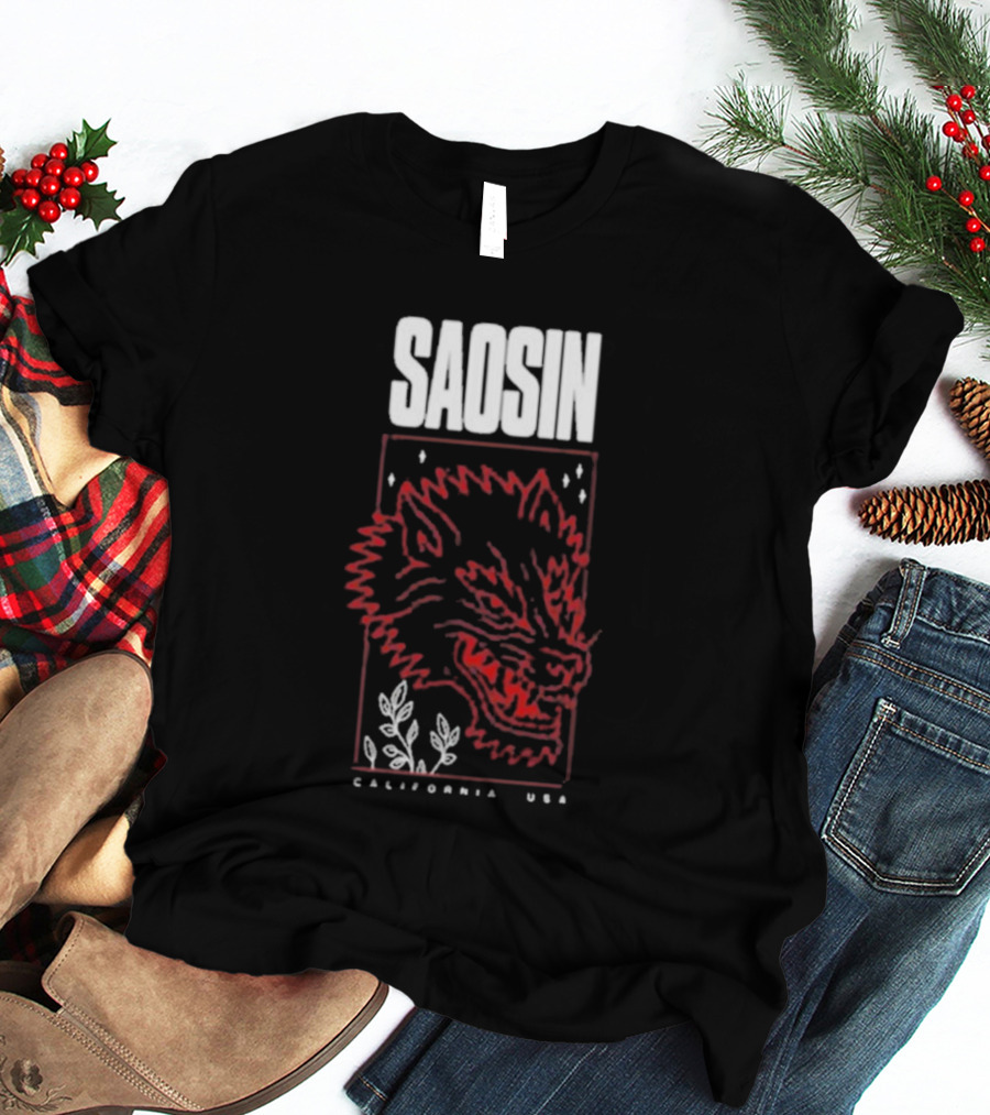 Saosin California USA Wolf Red Outline Design T-Shirt