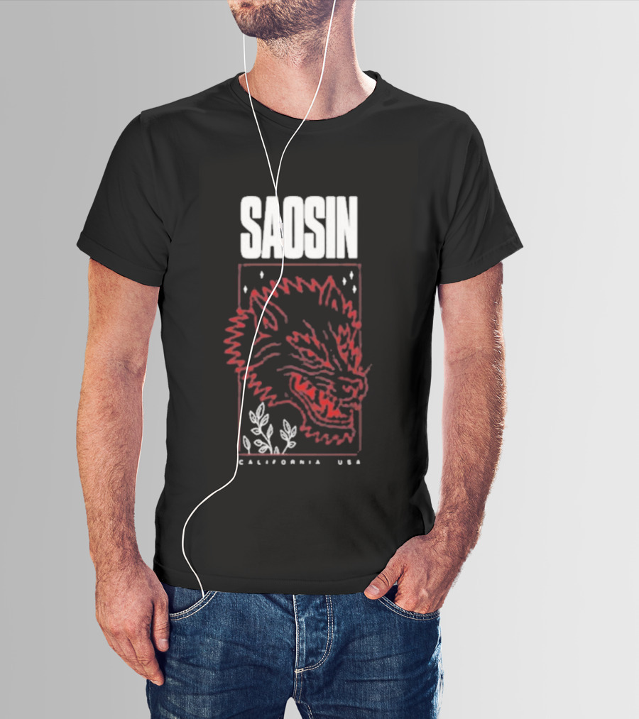 Saosin California USA Wolf Red Outline Design T-Shirt