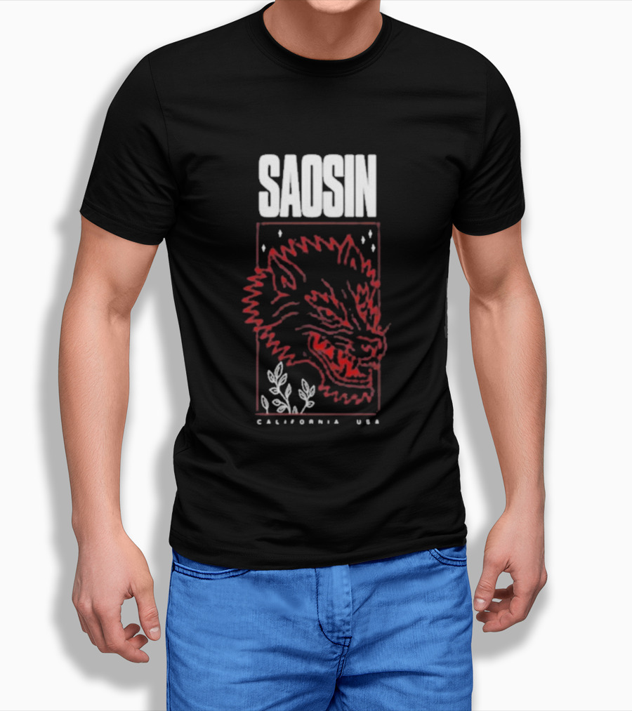 Saosin California USA Wolf Red Outline Design T-Shirt