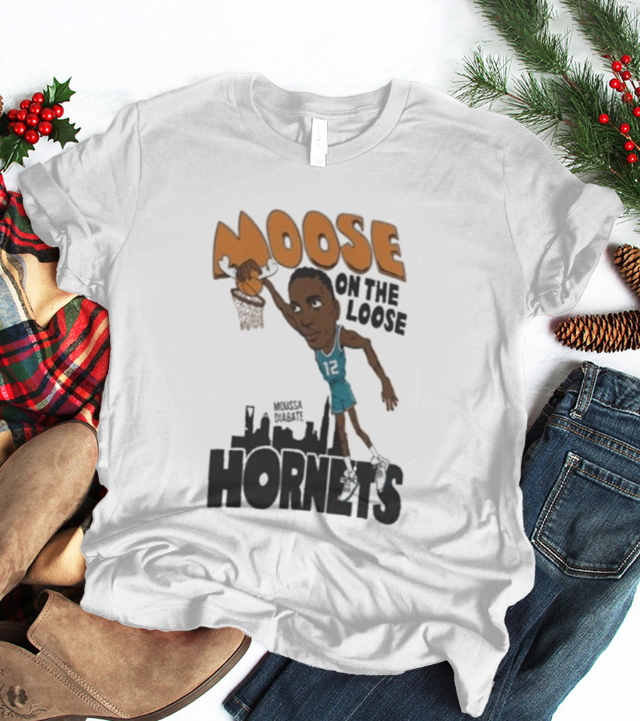 Moose On The Loose Hornets Moussa Diabate Caricature Dunk T-Shirt