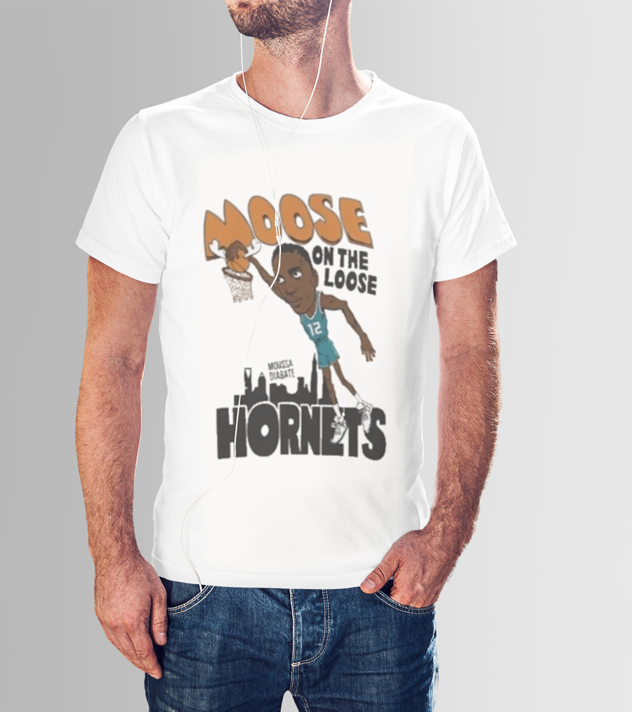 Moose On The Loose Hornets Moussa Diabate Caricature Dunk T-Shirt