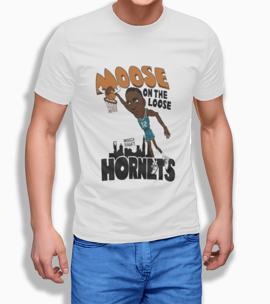 Moose On The Loose Hornets Moussa Diabate Caricature Dunk T-Shirt