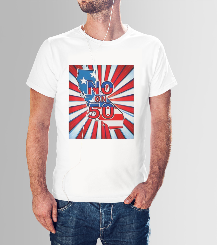 No On 50 California Election Proposition American Flag Stars And Stripes Map Red White Blue T-Shirt