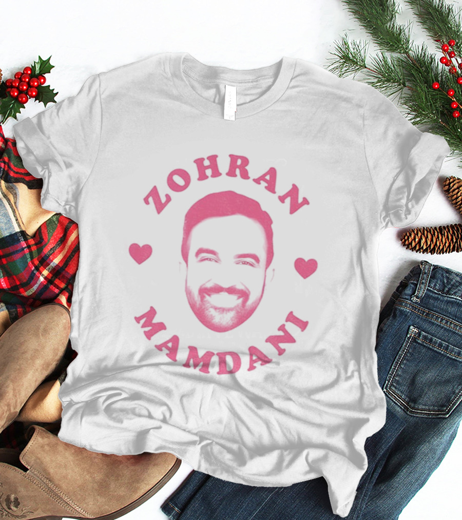 Zohran Mamdani Pink Heart NYC Mayor 2025 Political Campaign T-Shirt