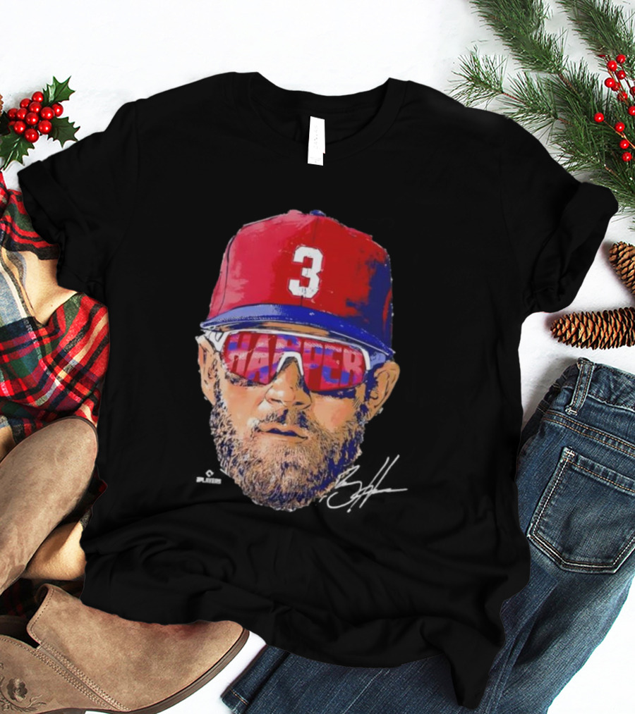 Philadelphia Phillies Bryce Harper Signature Head 3 Cap Sunglasses T-Shirt