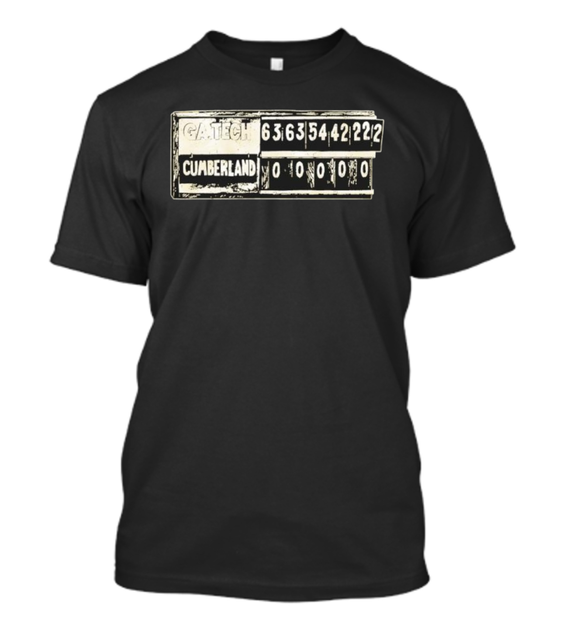 GA Tech 222 Cumberland 0 Historic Football Scoreboard T-Shirt