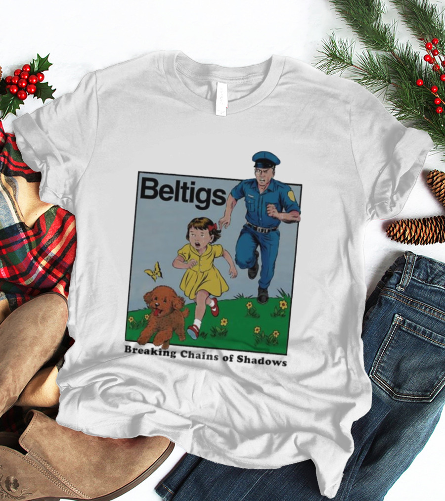 Beltigs Escape Run With Policeman Girl Dog And Butterfly T-Shirt