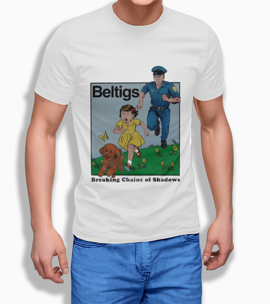 Beltigs Escape Run With Policeman Girl Dog And Butterfly T-Shirt