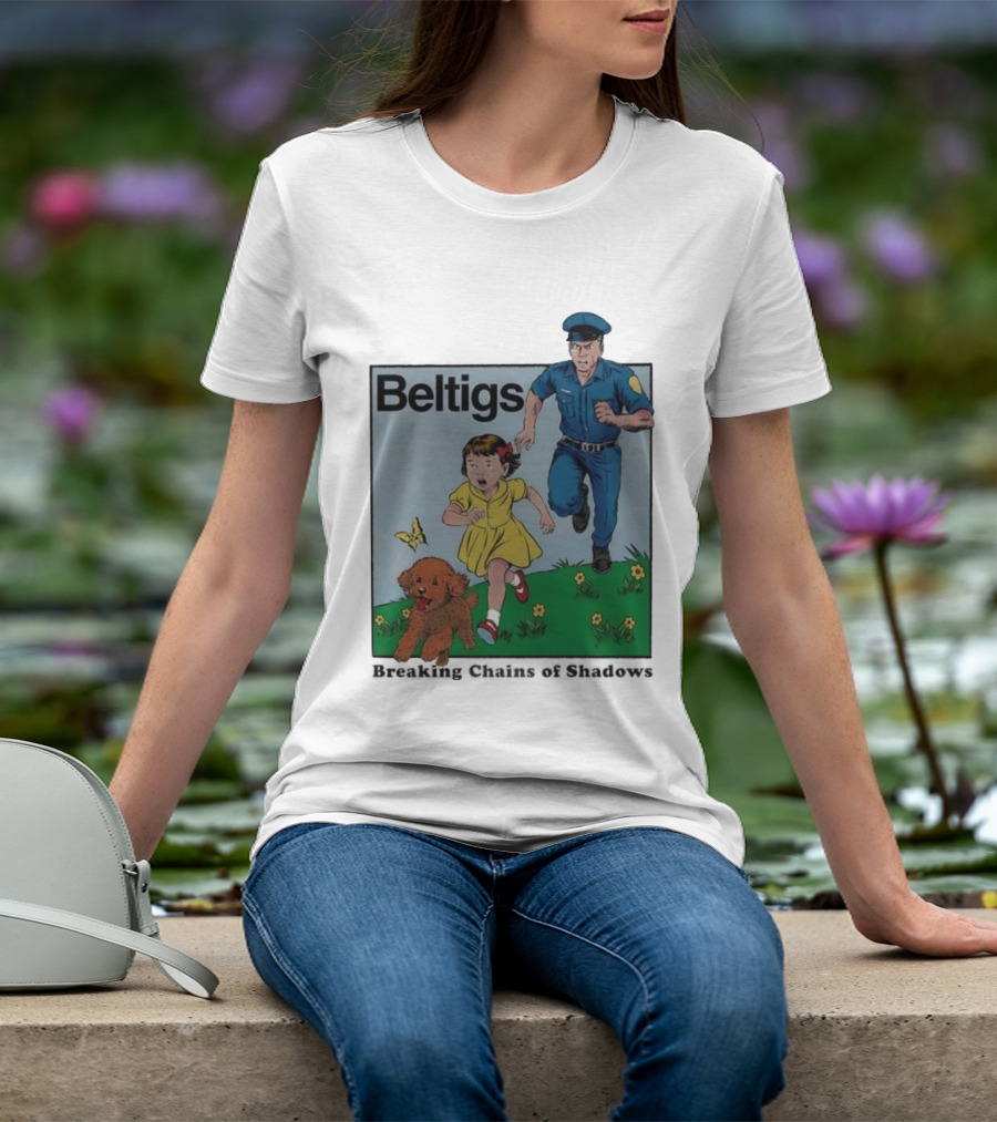 Beltigs Escape Run With Policeman Girl Dog And Butterfly T-Shirt