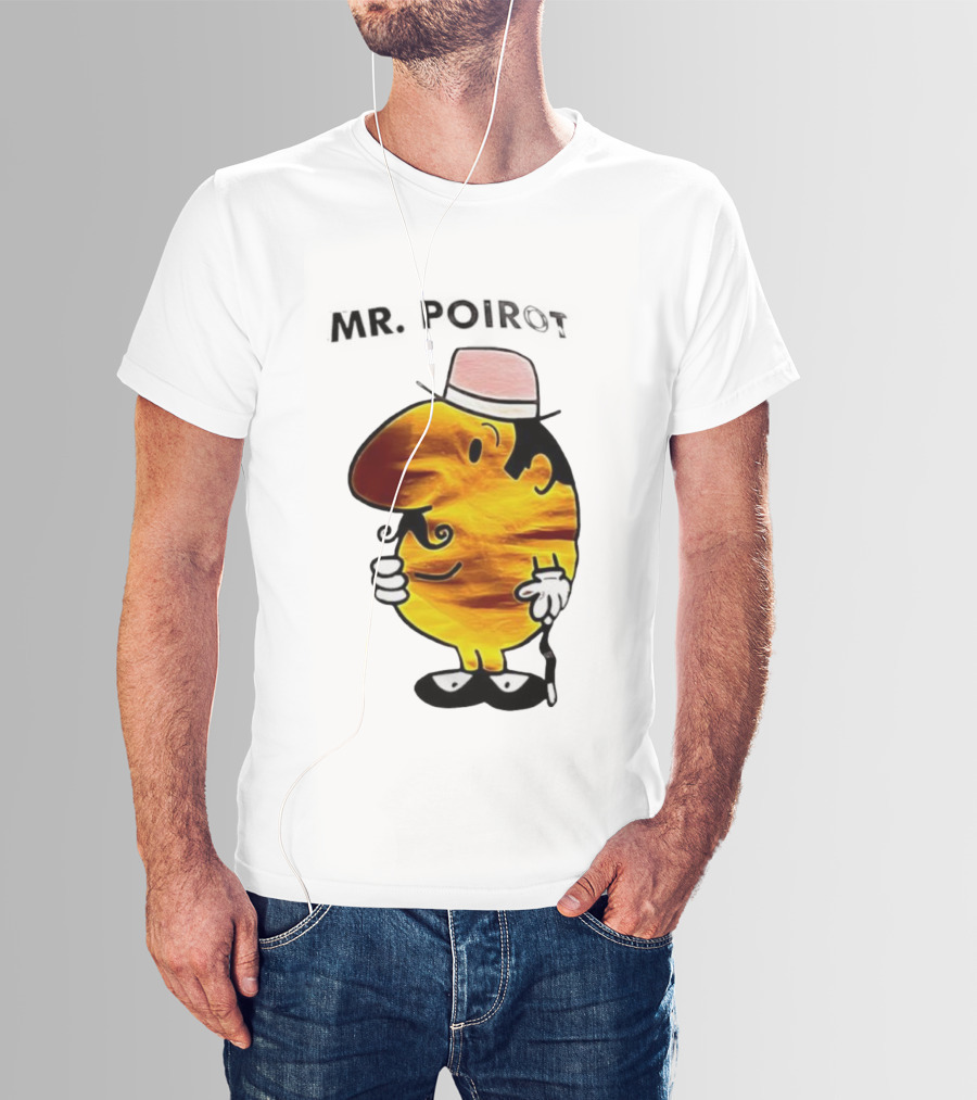 Hercule Poirot Cartoon Character With Pink Bowler Hat T-Shirt