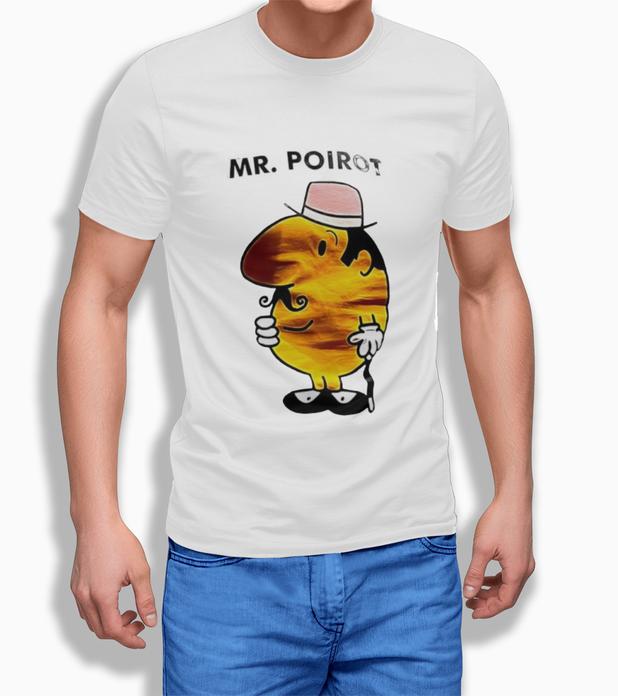 Hercule Poirot Cartoon Character With Pink Bowler Hat T-Shirt