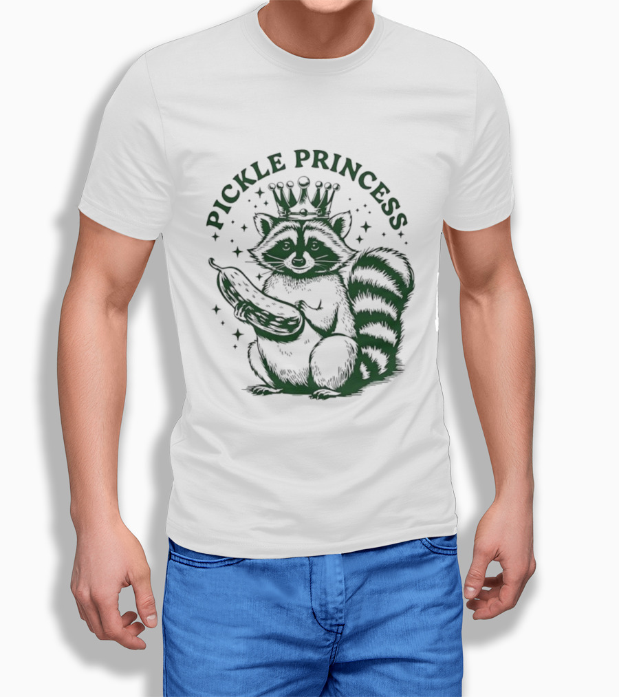 Pickle Princess Raccoon Holding Pickle With Crown And Stars T-Shirt