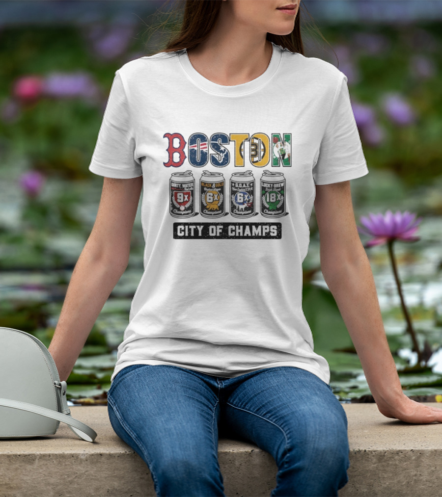 Boston City Of Champions Dirty Water Black Gold G.O.A.T Lucky Brew T-Shirt