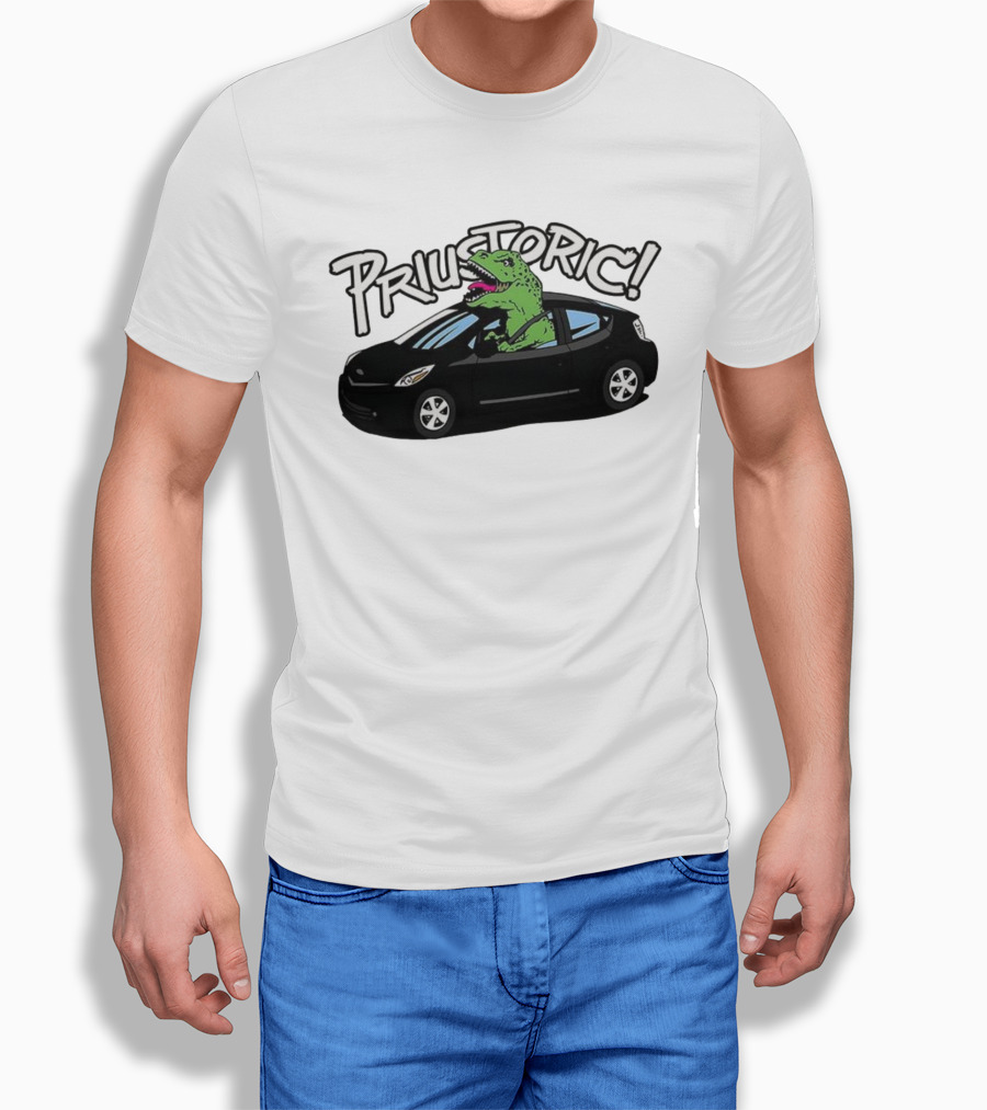 Priustoric T-Rex Dinosaur Driving Car Playful Humor T-Shirt