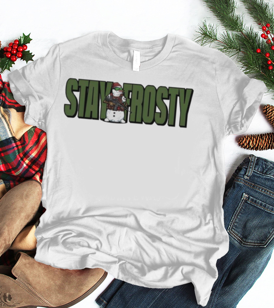 Stay Frosty Armed Snowman Tactical Humor T-Shirt