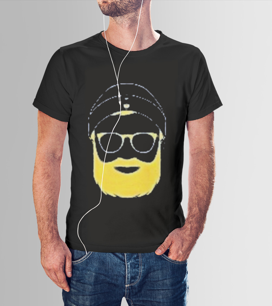 Letterman Beard Glasses Beanie Icon Sketch T-Shirt