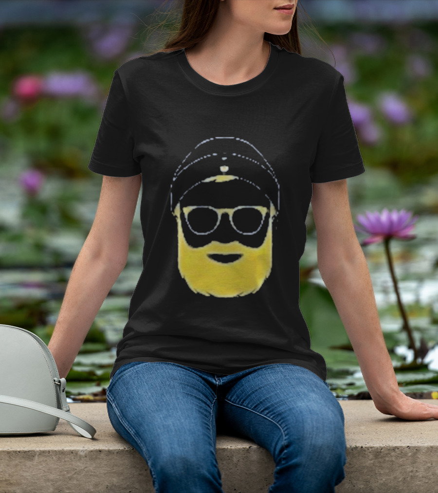 Letterman Beard Glasses Beanie Icon Sketch T-Shirt