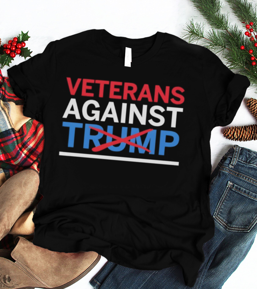 Veterans Against Trump Crossed Out In Red White Blue Text T-Shirt