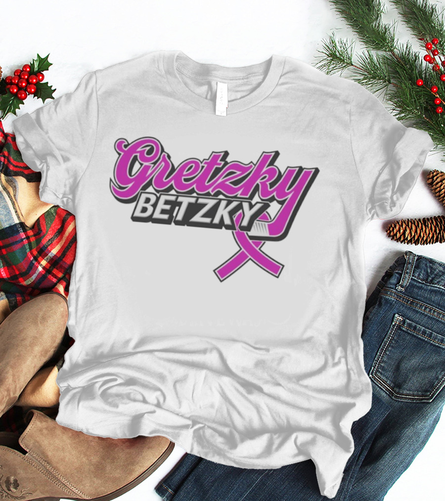 Gretzky Betzky Hockey Awareness Pink Ribbon Hockey Stick T-Shirt