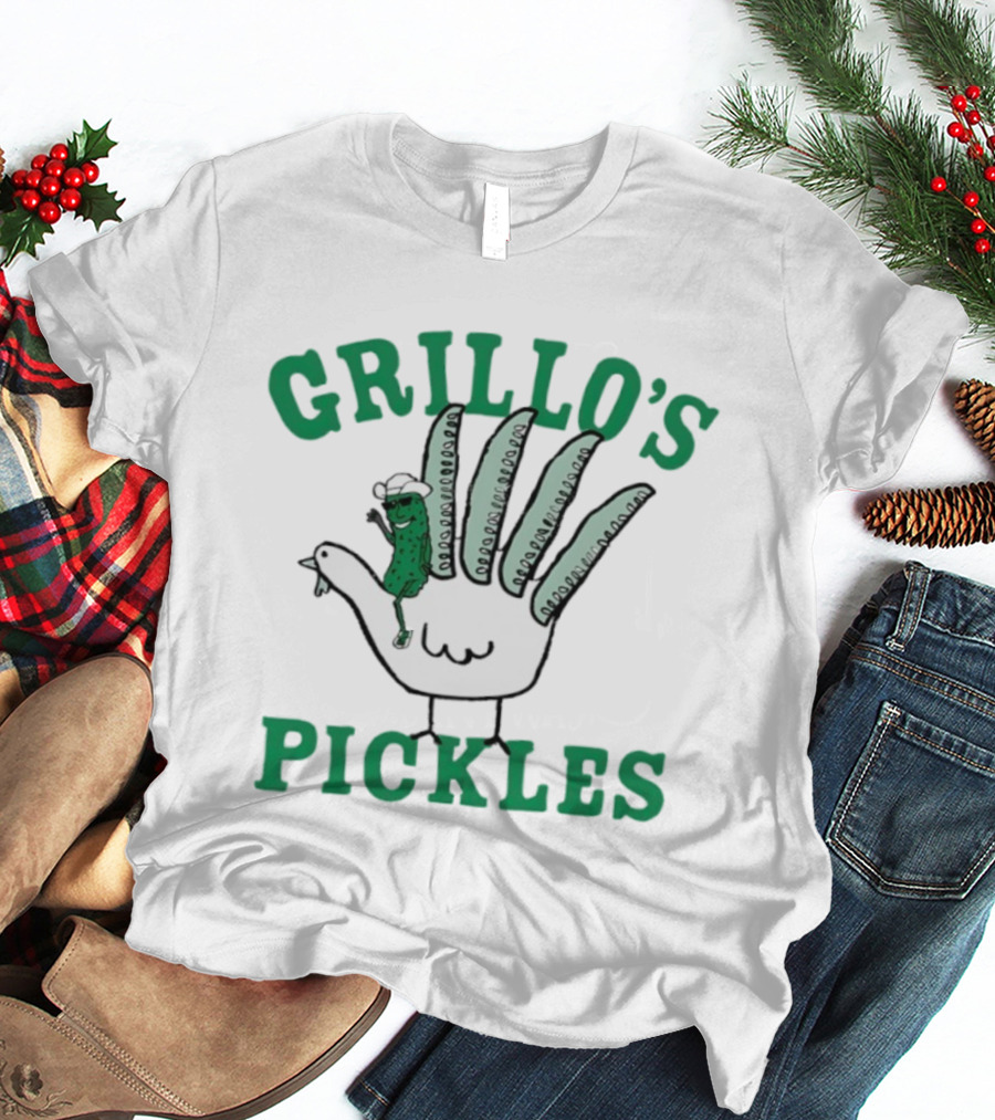 Grillo's Pickles Thanksgiving Hand Turkey Design T-Shirt