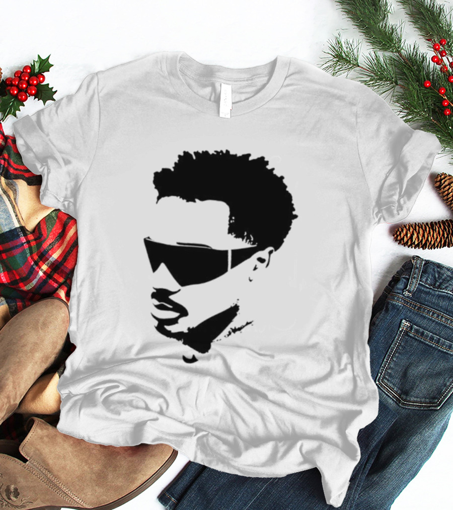 Plaqueboymax Face Outline With Sunglasses And Abstract Hair Sketch T-Shirt