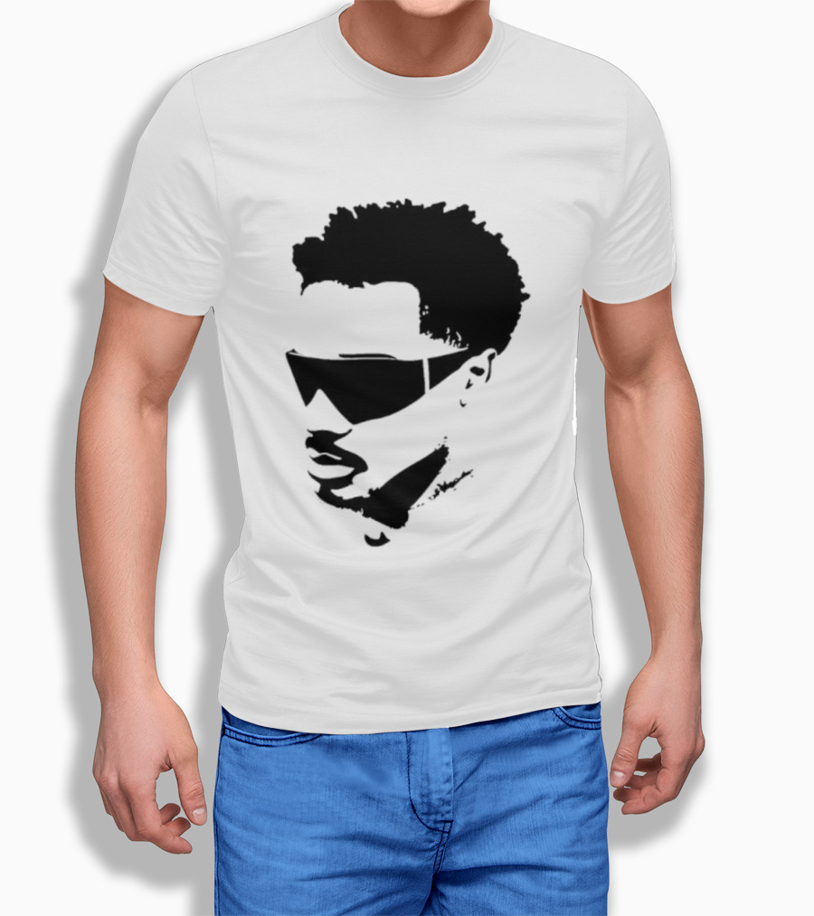 Plaqueboymax Face Outline With Sunglasses And Abstract Hair Sketch T-Shirt