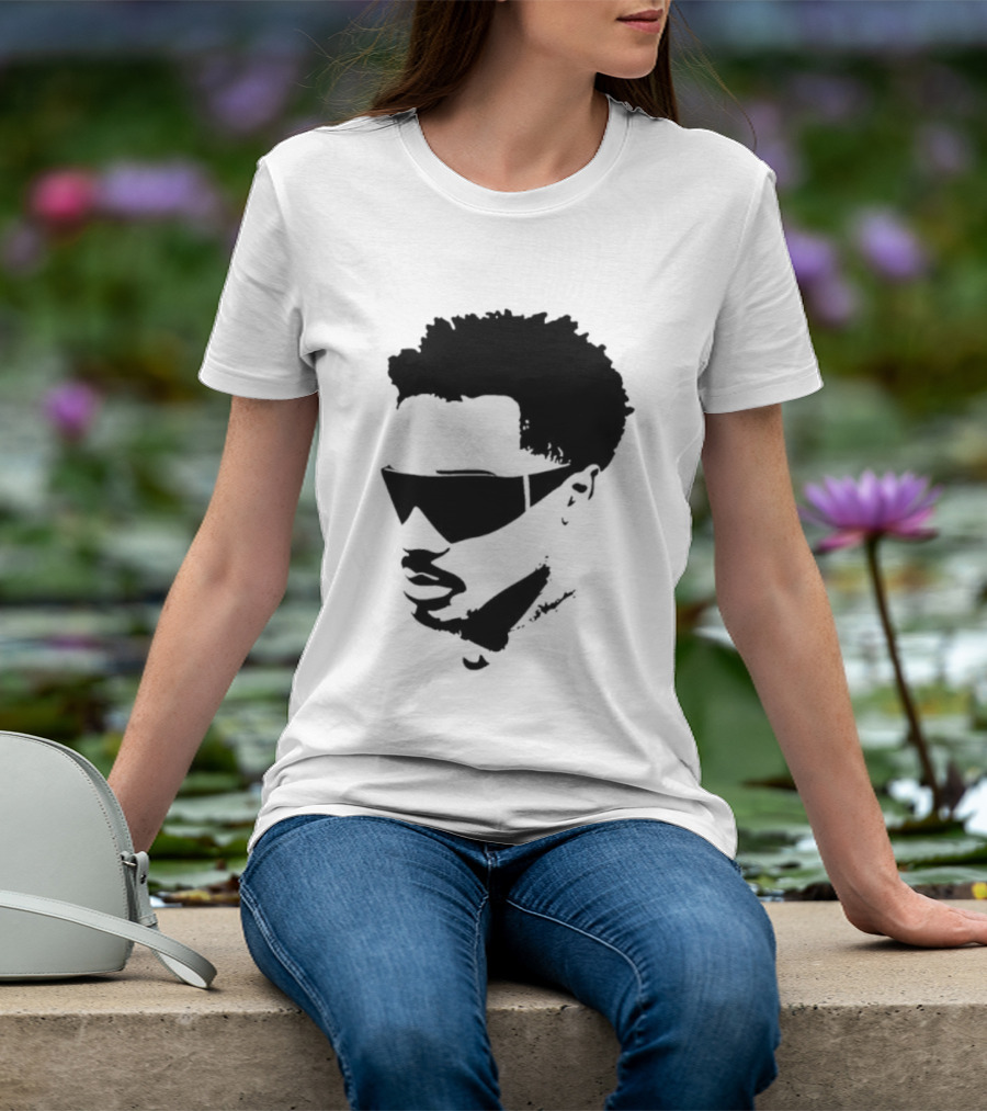 Plaqueboymax Face Outline With Sunglasses And Abstract Hair Sketch T-Shirt
