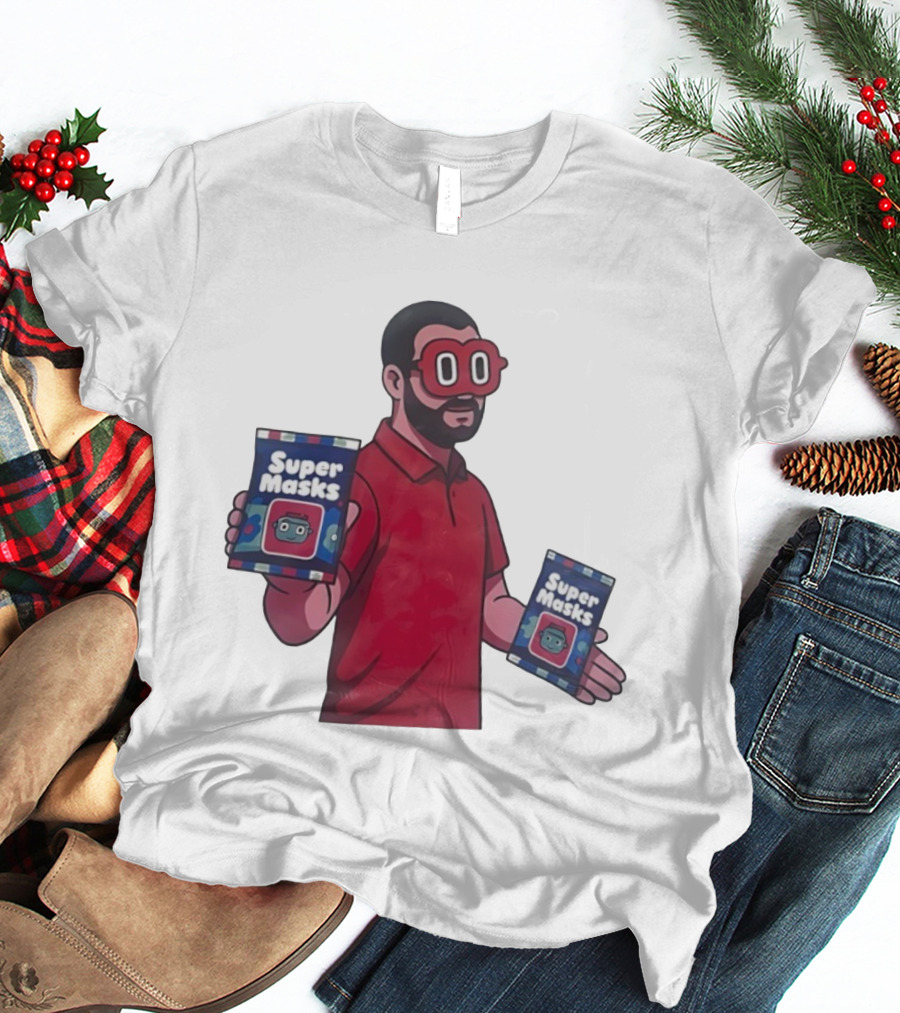 Super Masks Red Character Holding Packages With Eye Mask T-Shirt