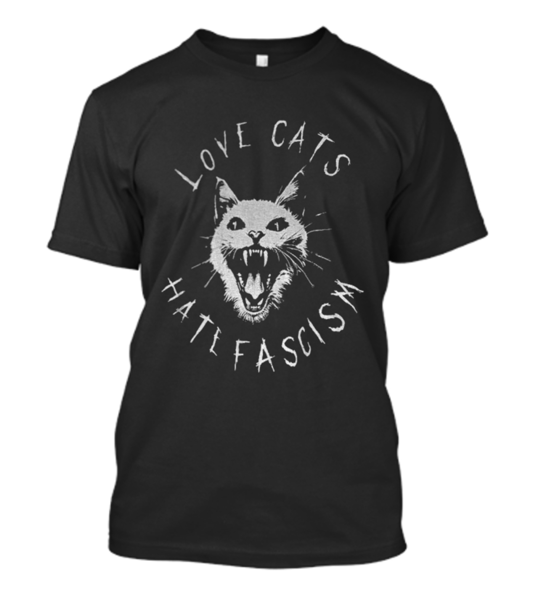 Love Cats Hate Fascism Antifascism Roaring Cat Graphic T-Shirt