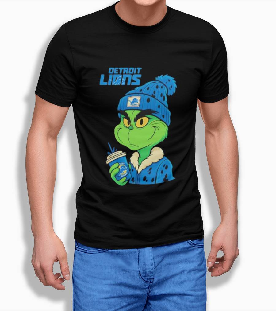 Detroit Lions Grinch Christmas Hat Coffee Cup T-Shirt