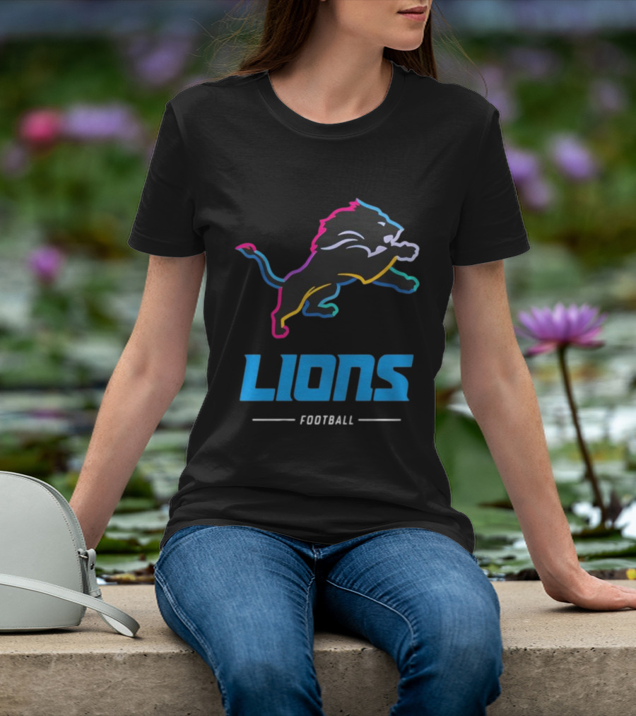 Lions Football Colorful Lion Graphic T-Shirt