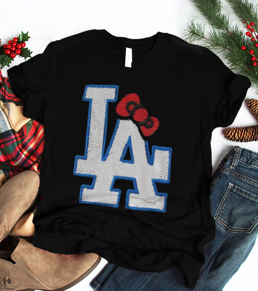 LA Dodgers Hello Kitty Bow Embroidery Collaboration T-Shirt