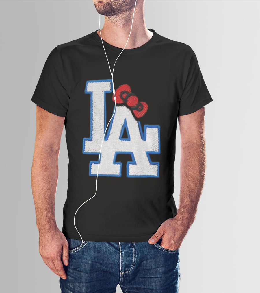 LA Dodgers Hello Kitty Bow Embroidery Collaboration T-Shirt
