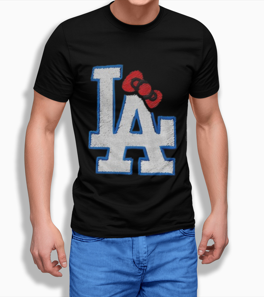LA Dodgers Hello Kitty Bow Embroidery Collaboration T-Shirt
