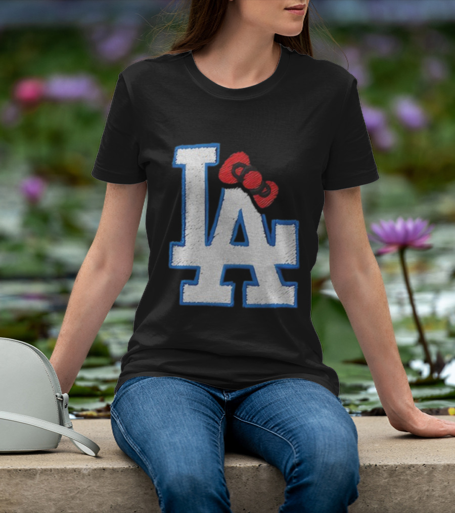 LA Dodgers Hello Kitty Bow Embroidery Collaboration T-Shirt