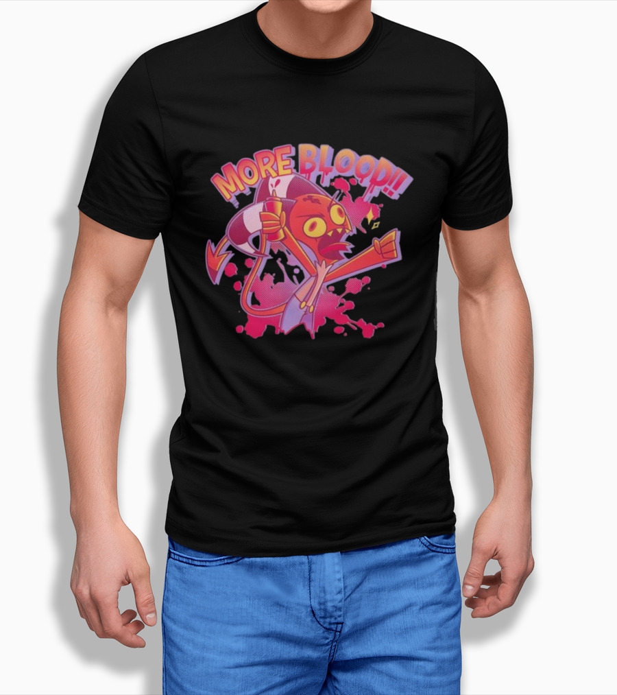 More Blood Cartoon Demon Character With Cup Expressive Artwork Colorful Graphic T-Shirt