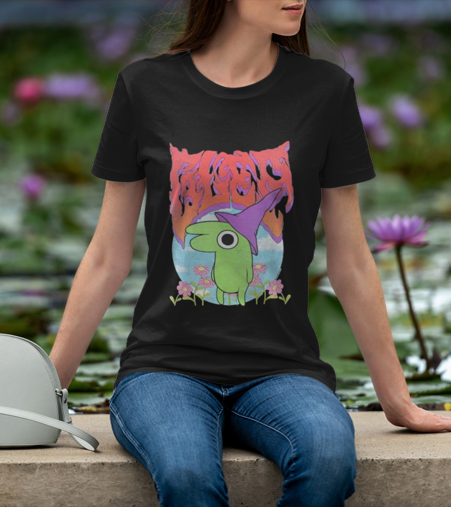 Glep Vintage Heavy Metal Cartoon With Flowers And Witch Hat T-Shirt