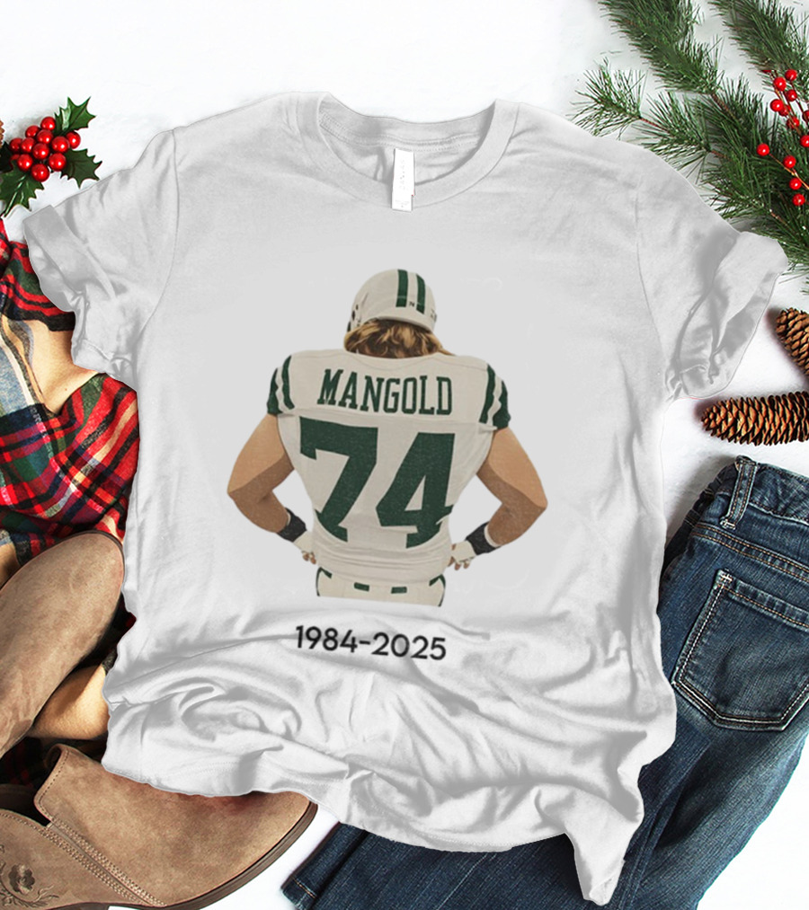 Nick Mangold 74 New York Jets 1984 2025 Tribute Football Memories T-Shirt