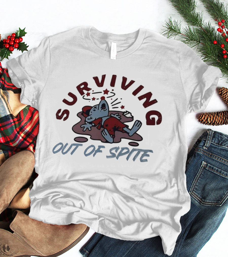 Surviving Out Of Spite Cartoon Illustration Character In Red Outfit T-Shirt