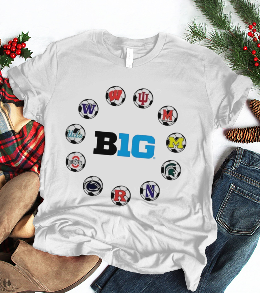 Big Ten Soccer College Teams Logos Featuring Wisconsin Indiana Maryland Michigan UCLA Ohio State Penn State Northwestern T-Shirt