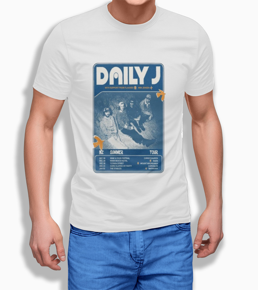 Daily J NZ Summer Tour 2025-2026 Support From Flaxxies Mim Jensen Christchurch Matakana T-Shirt