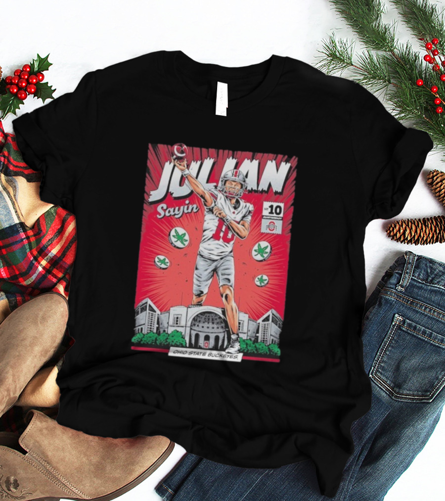 Julian Sayin Ohio State Buckeyes Number 10 Comic Superheroes Stadium T-Shirt