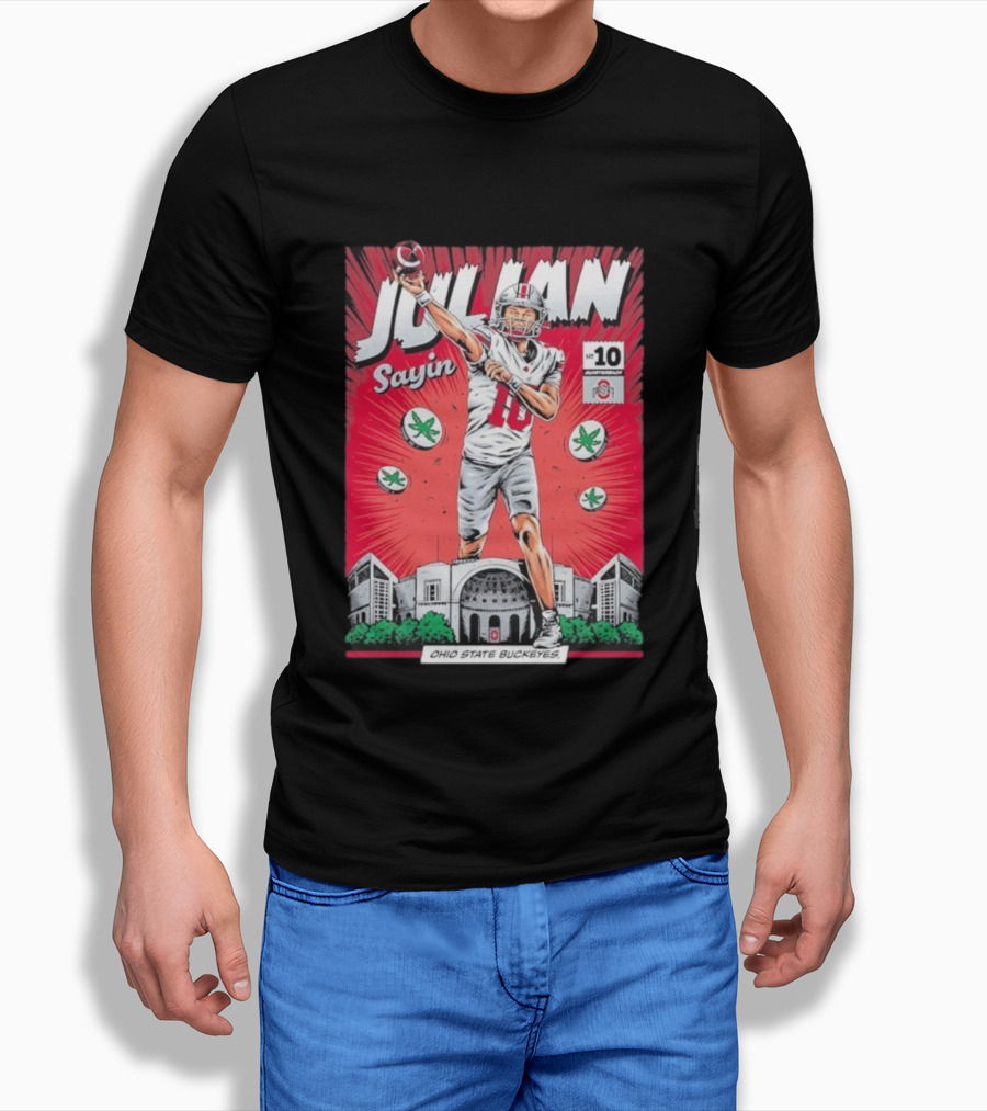 Julian Sayin Ohio State Buckeyes Number 10 Comic Superheroes Stadium T-Shirt
