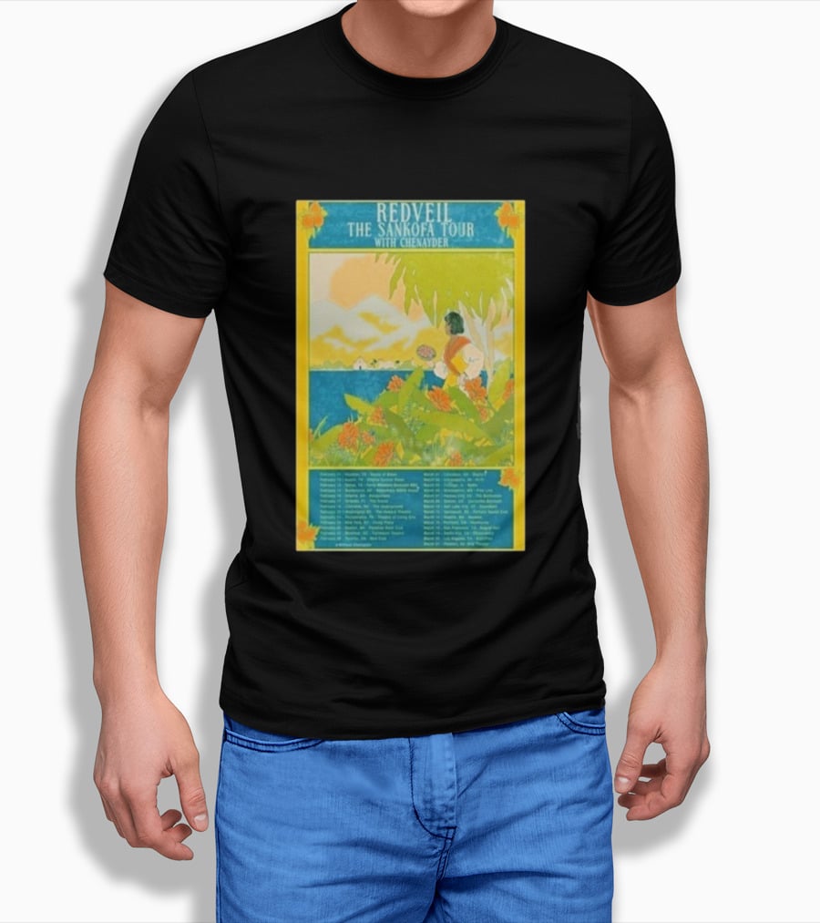 Redveil The Sankofa Tour With Chenayder 2026 Dates And Locations Art Nouveau Style Coastline Scene T-Shirt