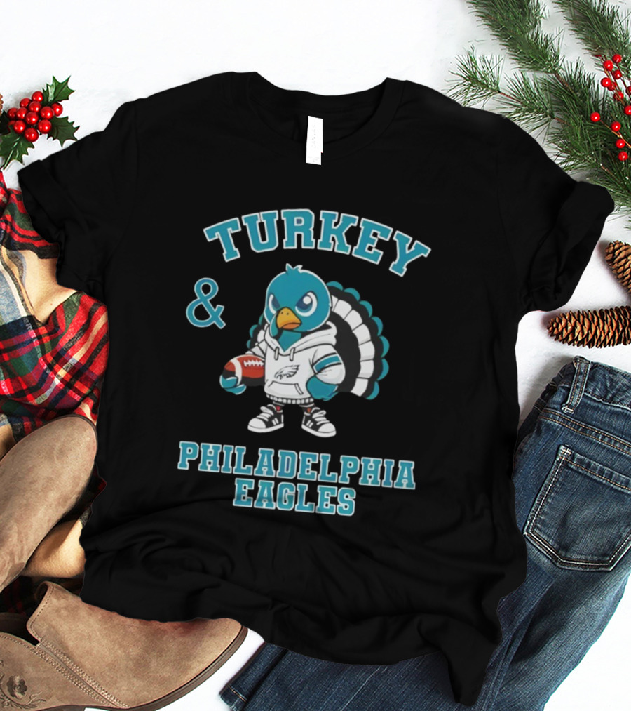 Turkey And Philadelphia Eagles Thanksgiving Football Fan Apparel T-Shirt