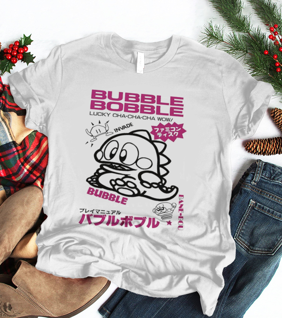 Bubble Bobble Japanese Lucky Cha Cha Cha Wow 80s Invade Vintage T-Shirt